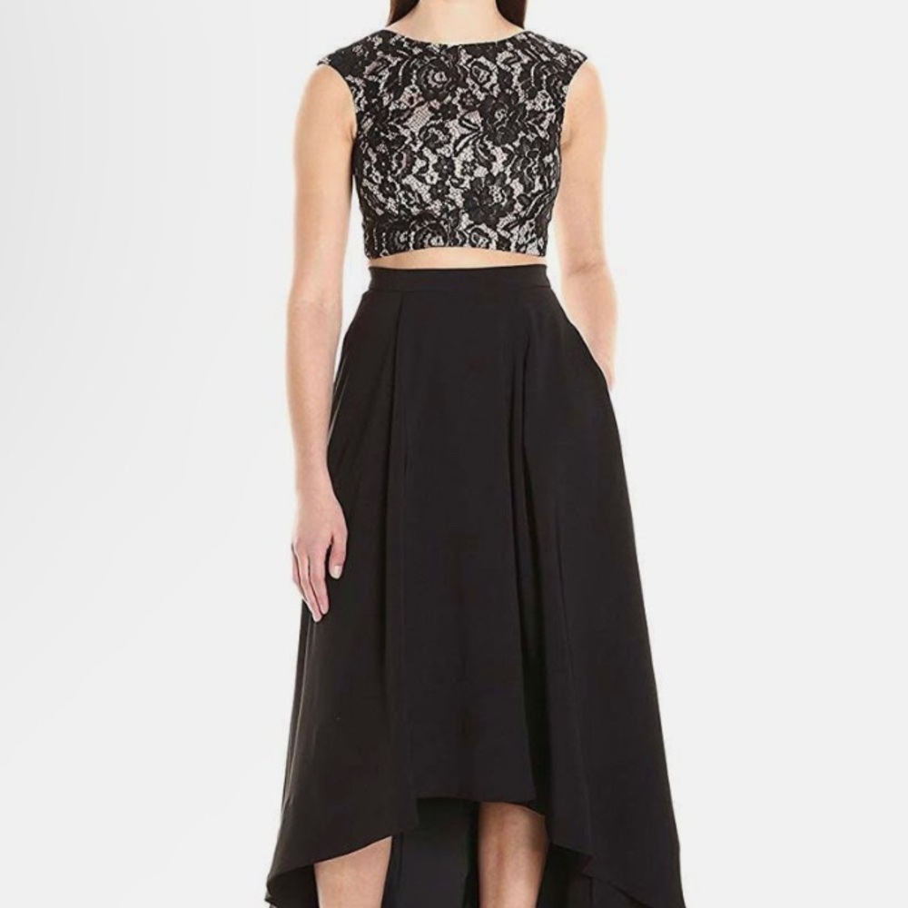 Aidan by Aidan Mattox Two Piece Black and White Lace Dress